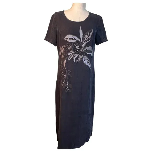 VTG Carole Little Linen Floral Embroidered Maxi Dress Short Sleeve 10 Petite - Picture 11 of 11